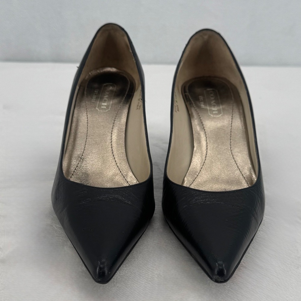 Coach Amy Pointed Toe Heels Womens Size 8.5 B Black Leather Pumps Made in Italy